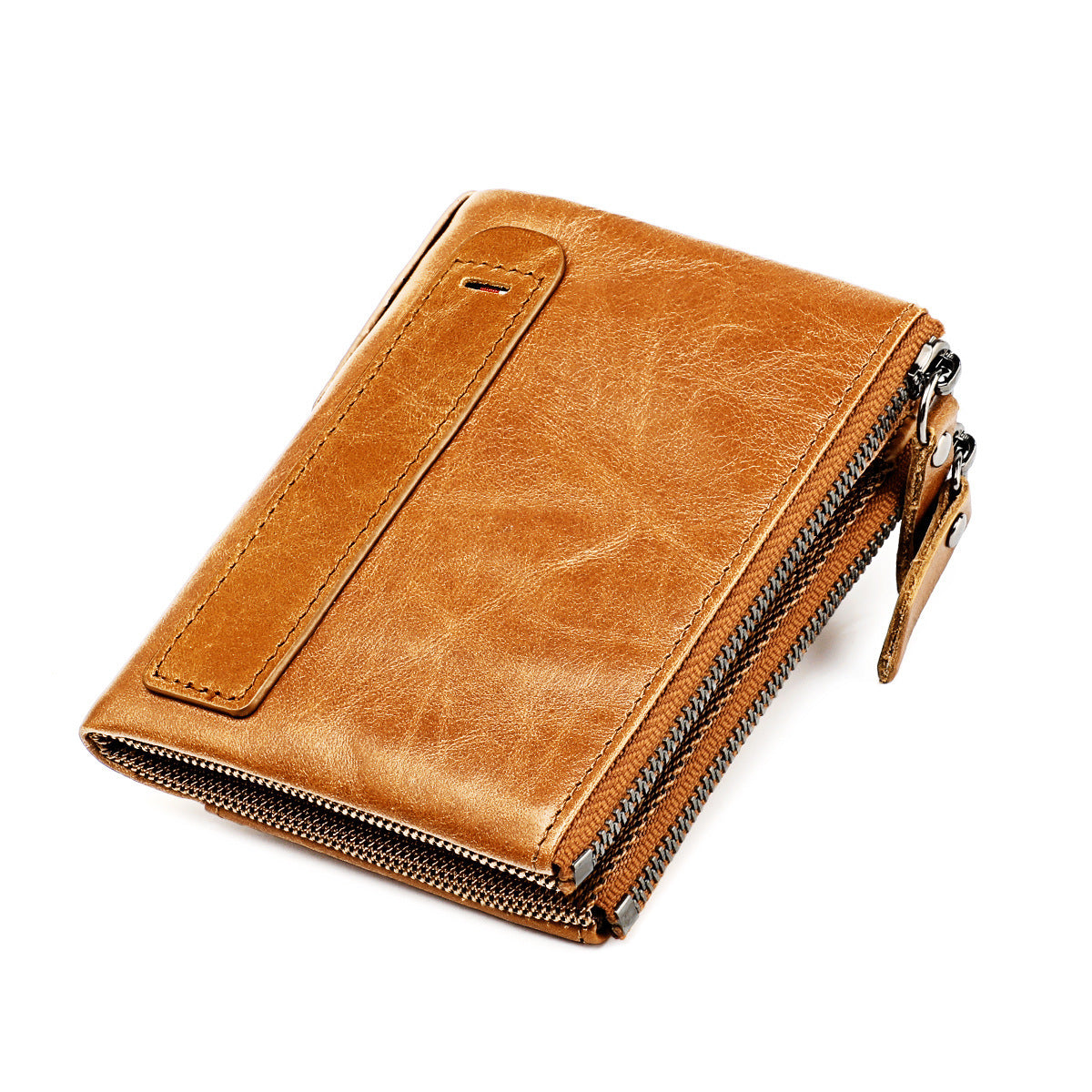 Wholesale Women' s Genuine Leather Double Zipper Compact Wallet